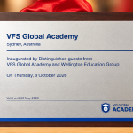 VFS Global Academy Sydney inauguration plaque dated 8 October 2026